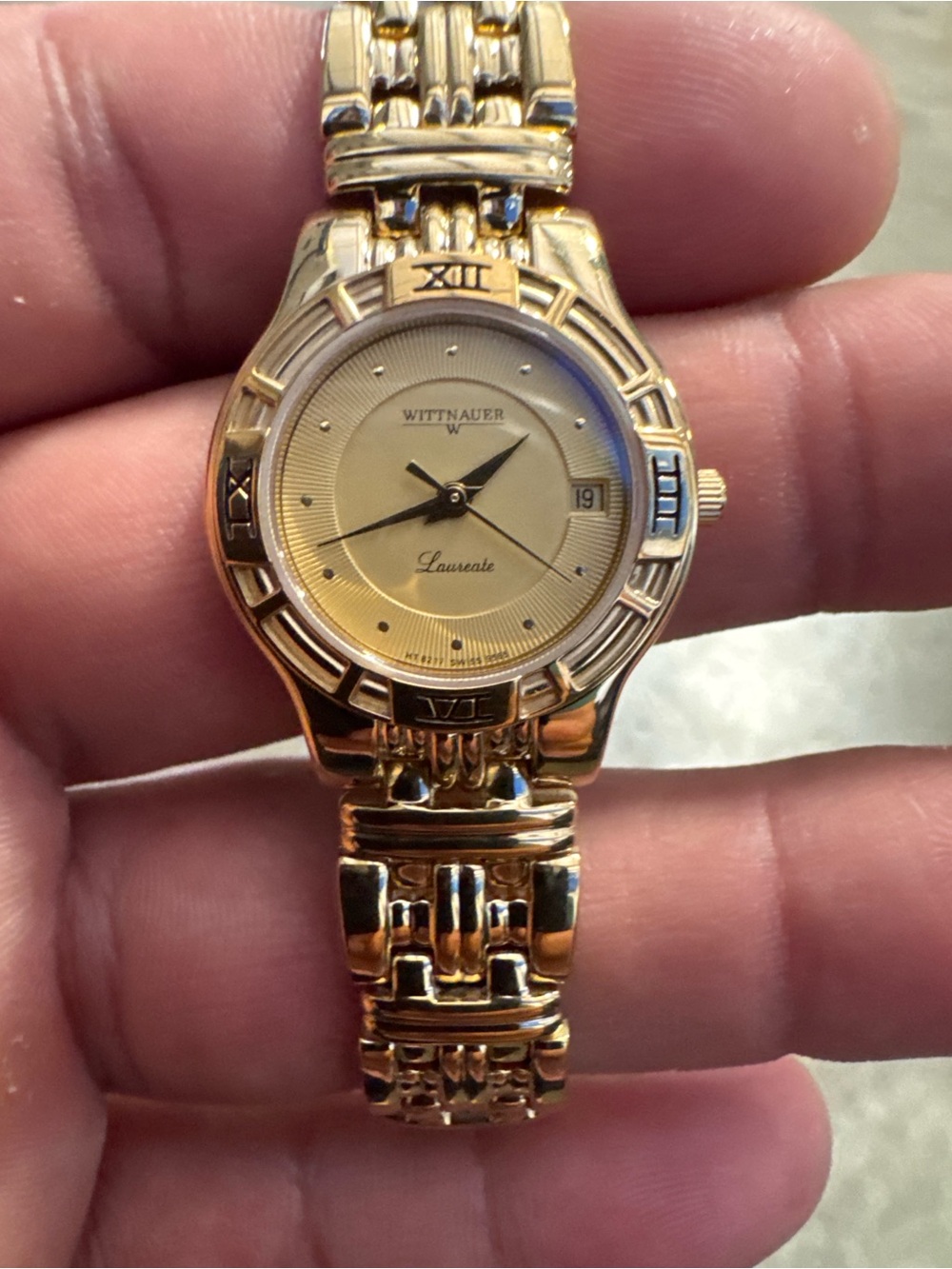 Wittnauer 25mm Gold Tone Steel Date Black Dial